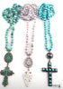 Boho Necklace, RH Precious Blue Lava Stone, Cross